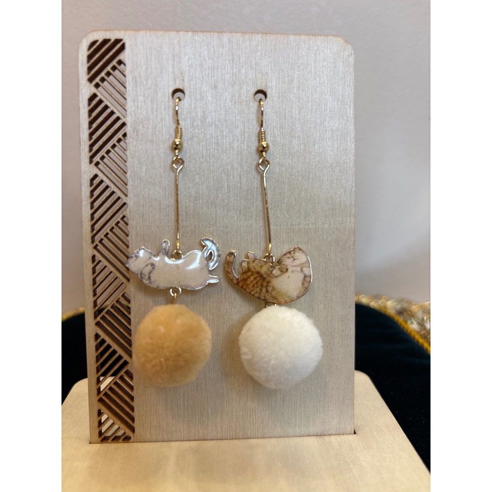 Cute Cat Dangle Earrings with Pom Poms Kawaii Jewelry
Great gift, Christmas, pet